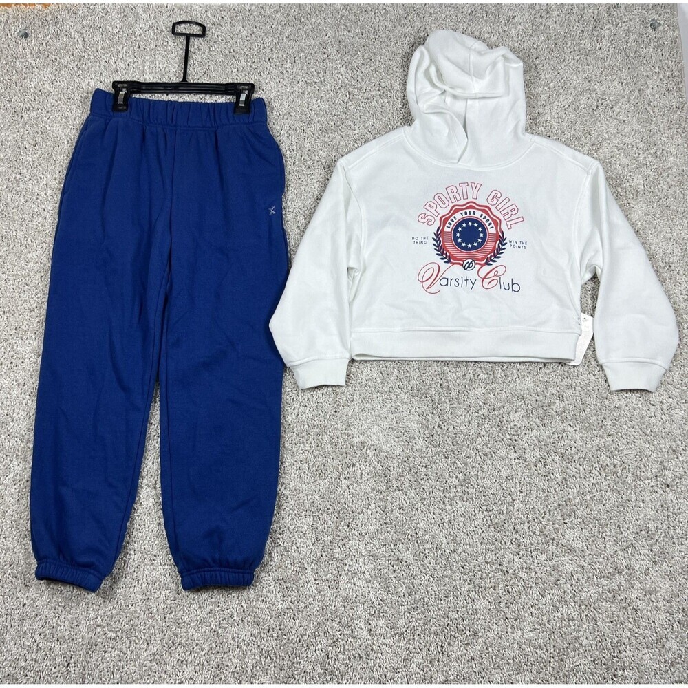 Xersion Girls Hoodie Jogger Outfit Set White Blue XS 6X S 7/8 NWT